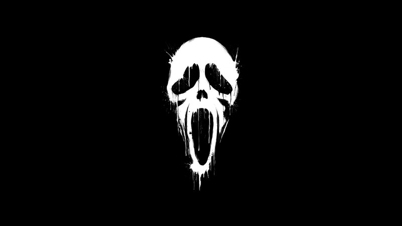 Черно-белое изображение страшного призрака (призрак, ghostface, минималистичное искусство, amoled, черный фон)