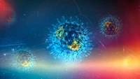 Représentation artistique des virus COVID-19 dans une atmosphère astronomique