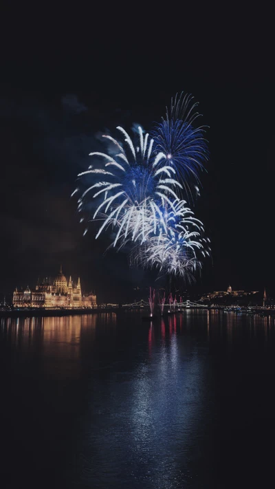 Midnight Fireworks Over Budapest: A New Year's Celebration Reflected in the Danube