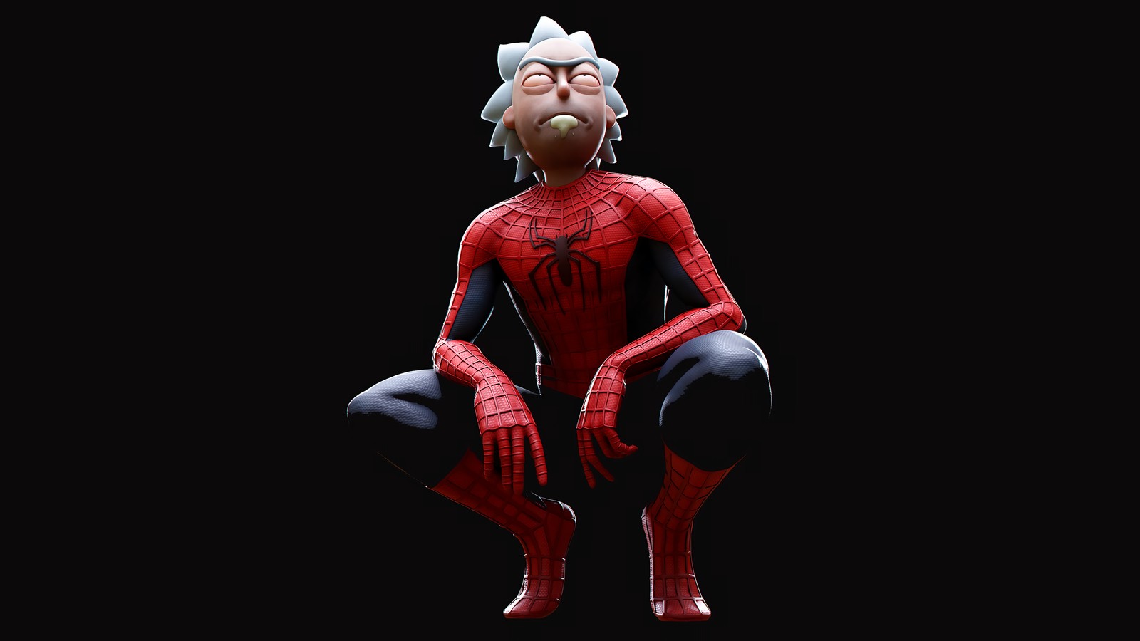 Homem-aranha com um grande nariz e um grande sorriso no rosto (spider man, rick, sanchez, rick e morty, rick and morty)