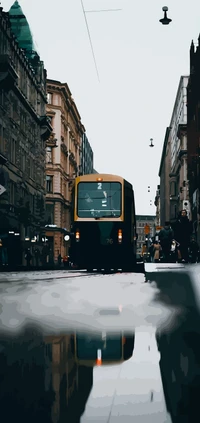 zone urbaine, bâtiment, bus, fenêtre, éclairage automobile