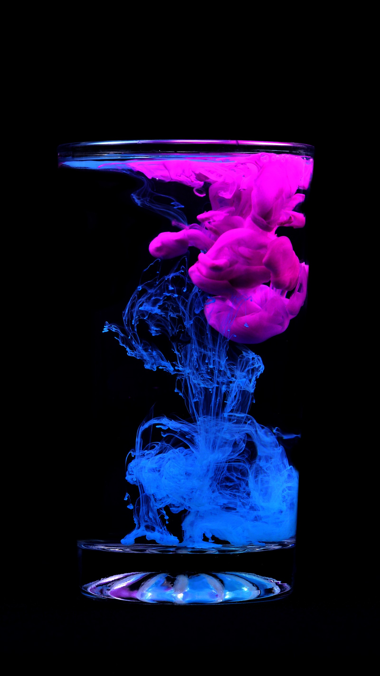 Arafly colored ink in a glass with a black background (abstract, design)