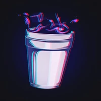 Stylized Cup with Floating Ice and Smoke Effects