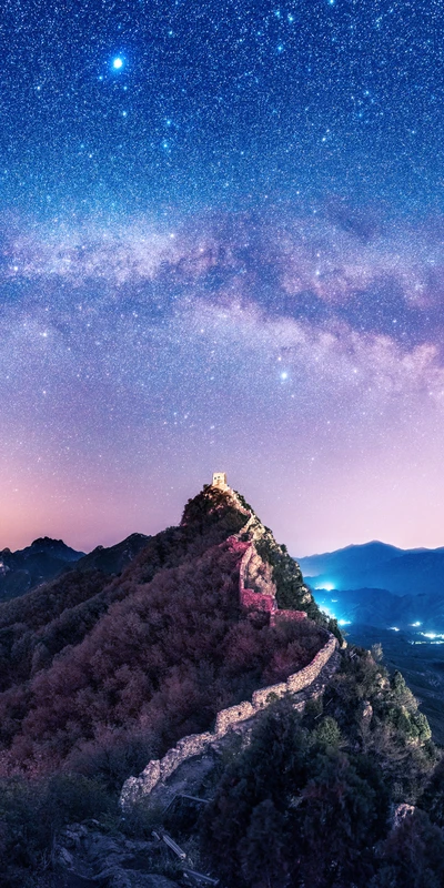 increíble, galaxia, paisaje, montaña, cielo