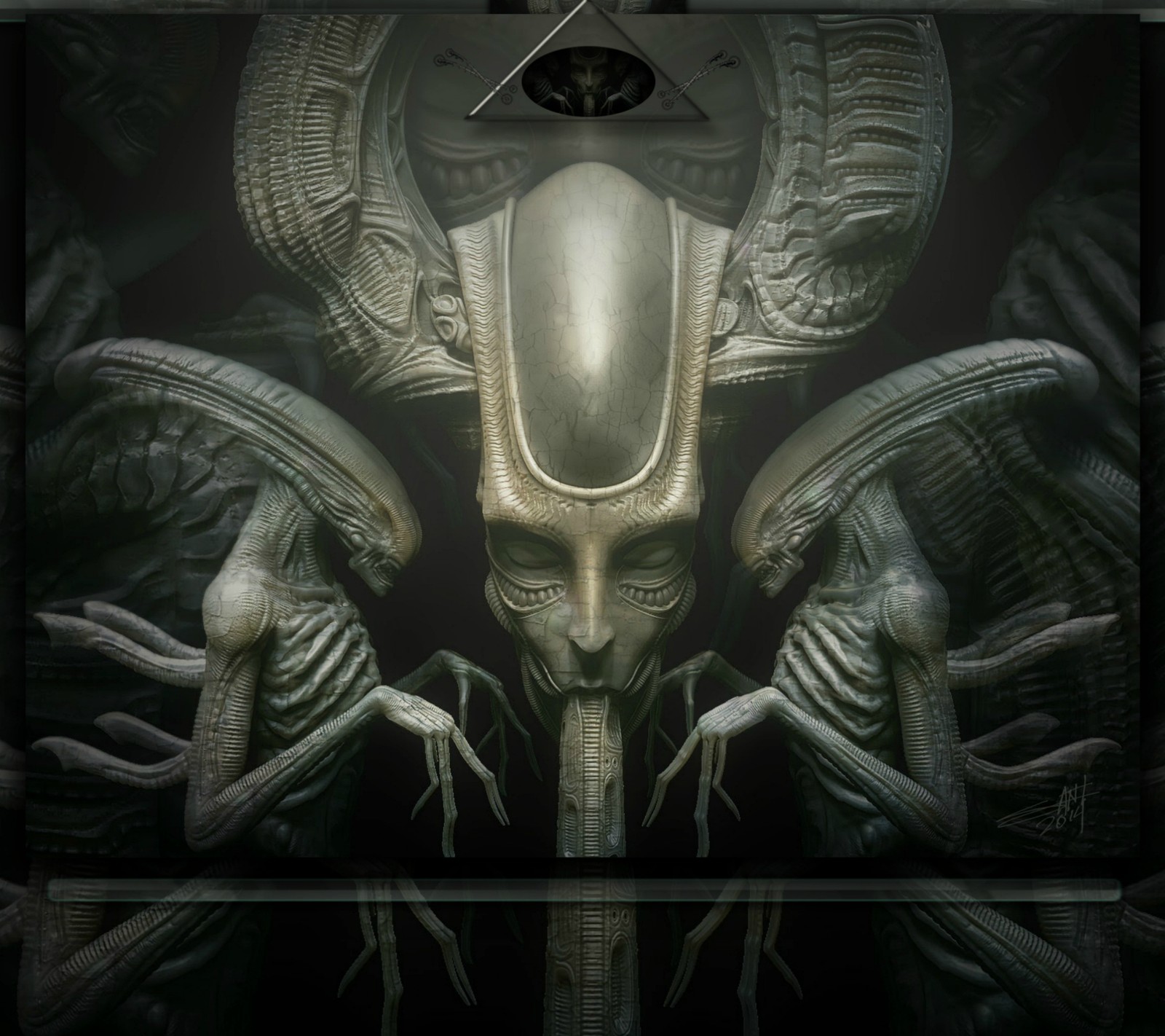 Alien alien art with a clock and a clock face (alien, art, giger)