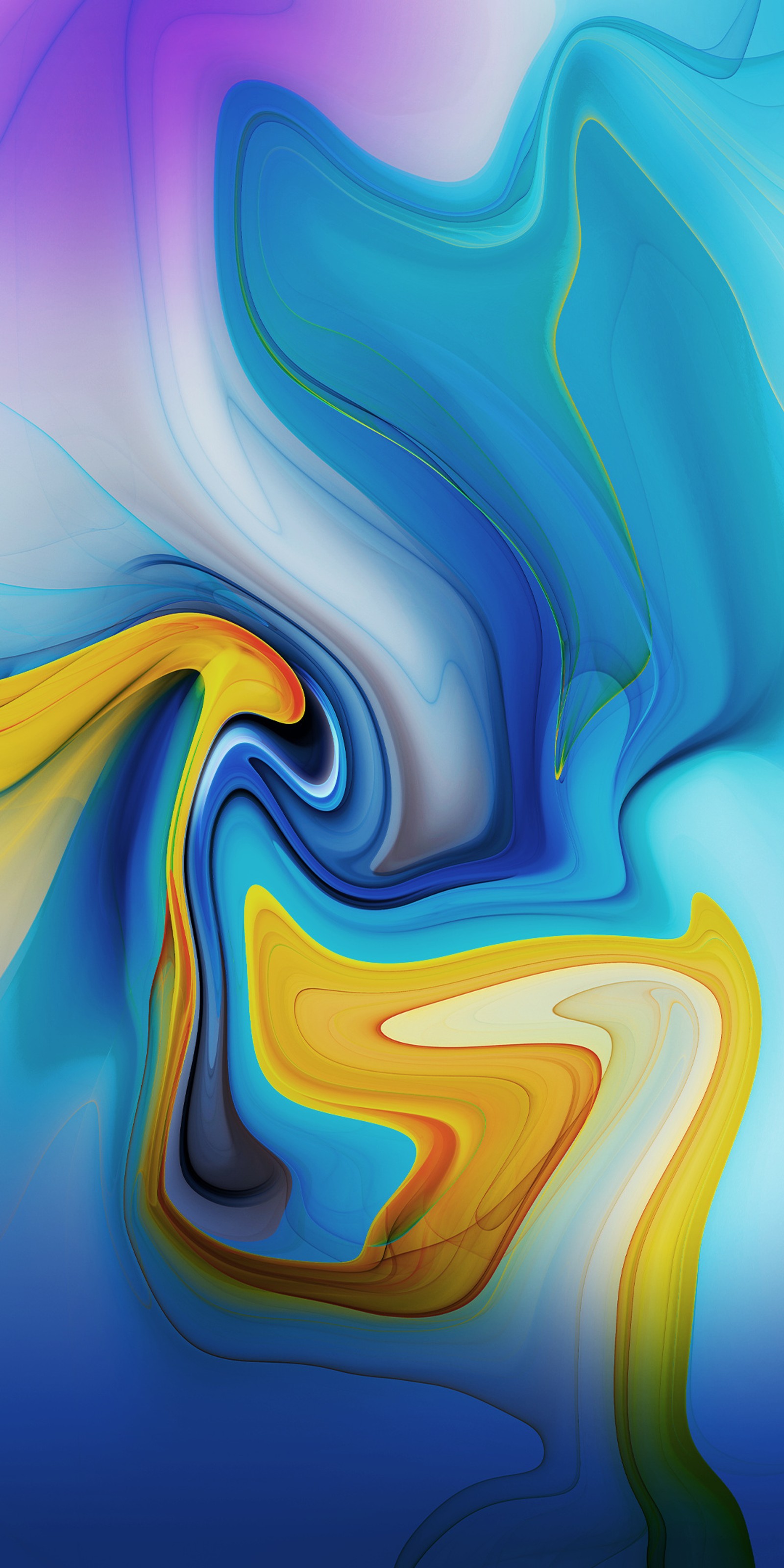 Abstract painting of a blue and yellow swirl with a white background (abej, beograd, colores, colorful, flame)