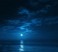 Reflections of the Blue Moon Over the Sea