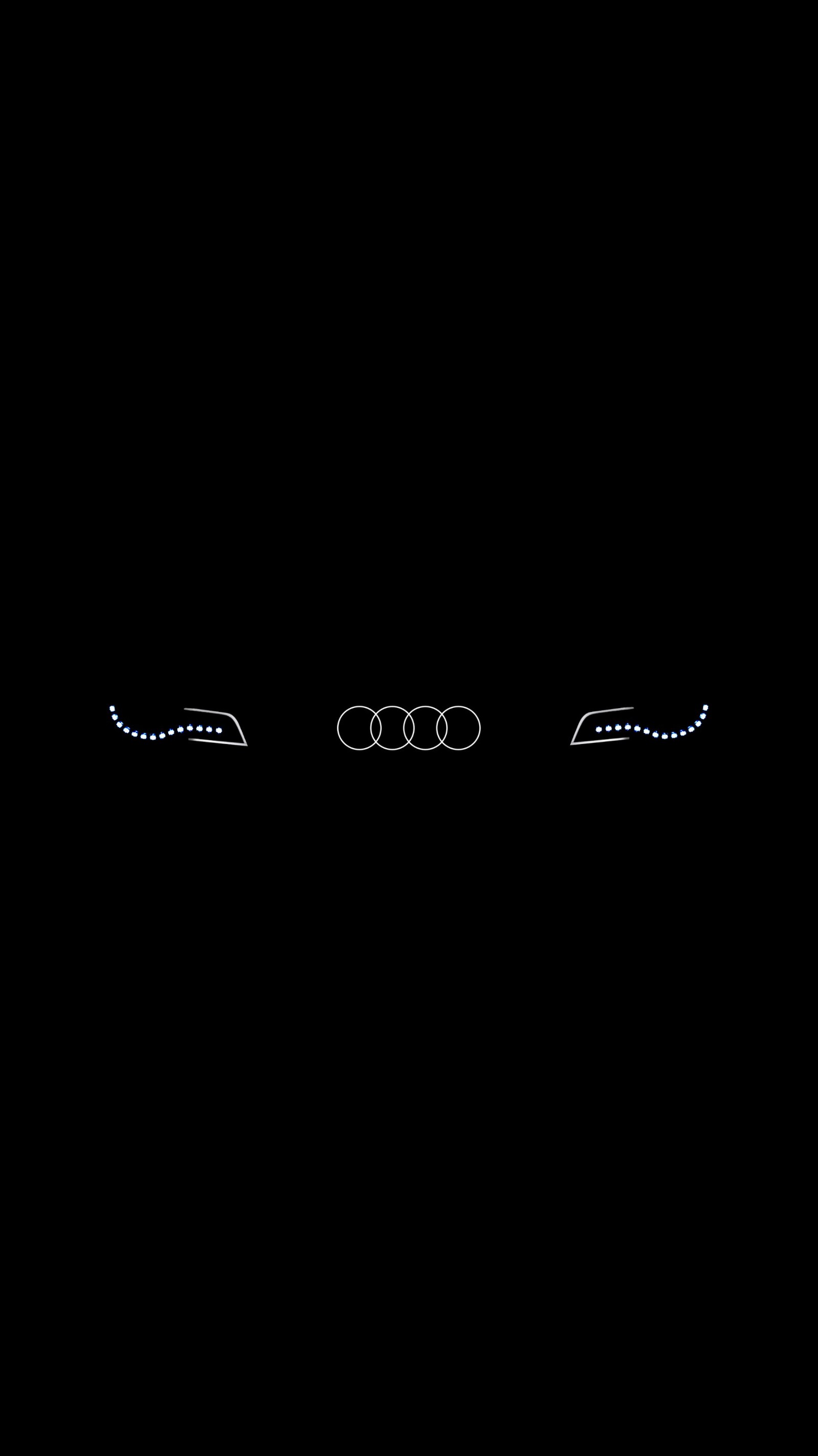 Ein schwarzer hintergrund mit drei audis und scheinwerfern (audi, schwarz, auto, autos, fahrer)