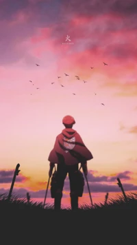 Silhouetted Hero Against a Purple Sky: Eren's Journey