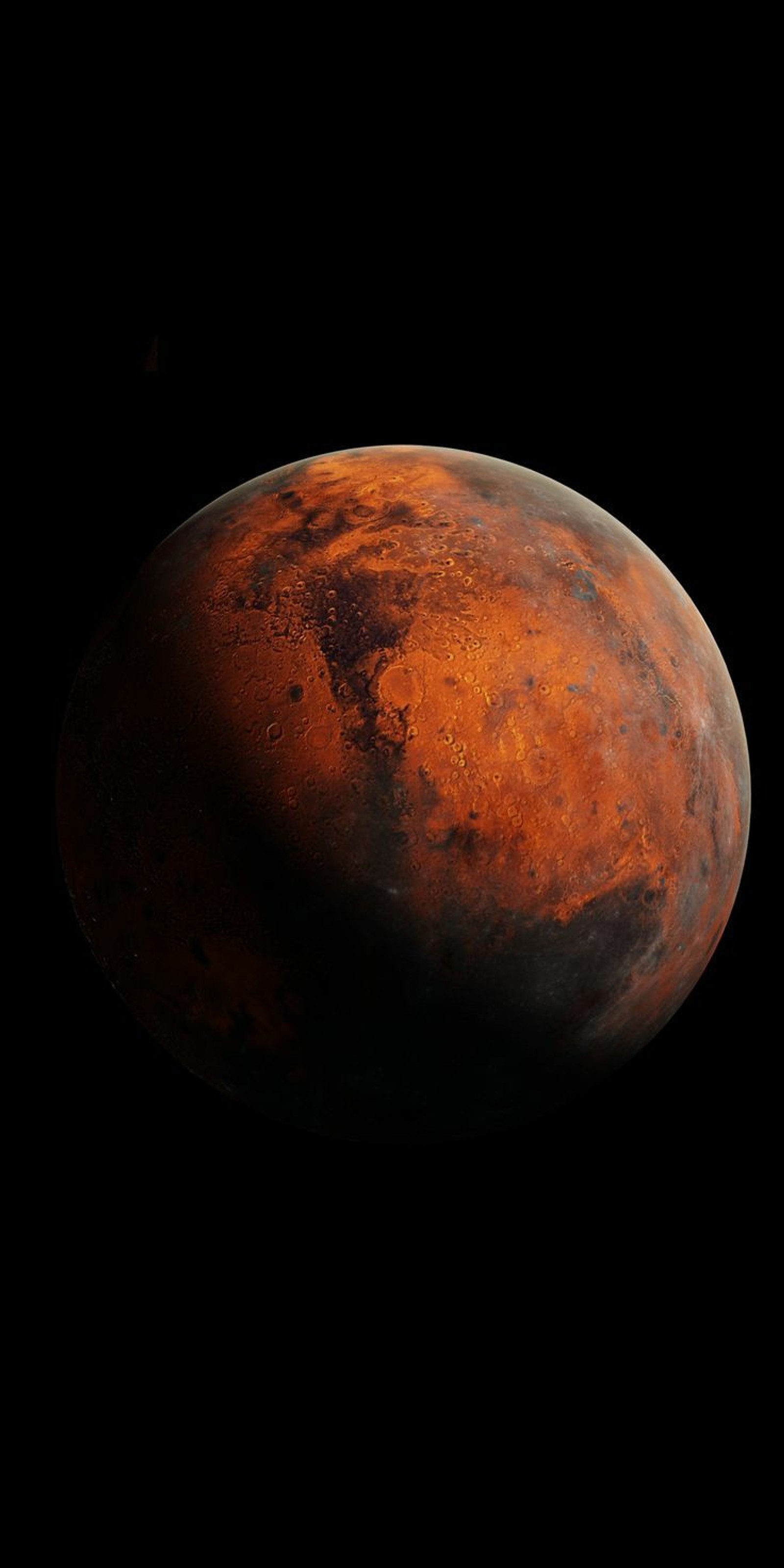 A close up of a red planet with a black background (dark, earth, love, missing, moon)