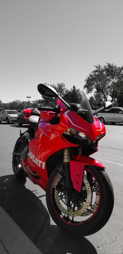 Ducati 1199: Una llamativa motocicleta roja en un entorno monocromático