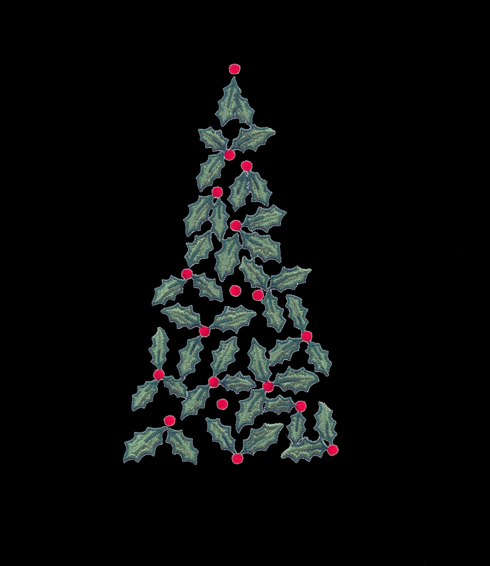 Un primer plano de un árbol de navidad con hojas de acebo y bayas (árbol de navidad, regalos, medias, navidad, ornamentos)