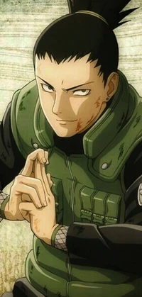 Shikamaru Nara en una pose táctica, mostrando determinación y calma enfocada.