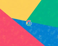 Motif géométrique coloré avec le logo de Google au centre.