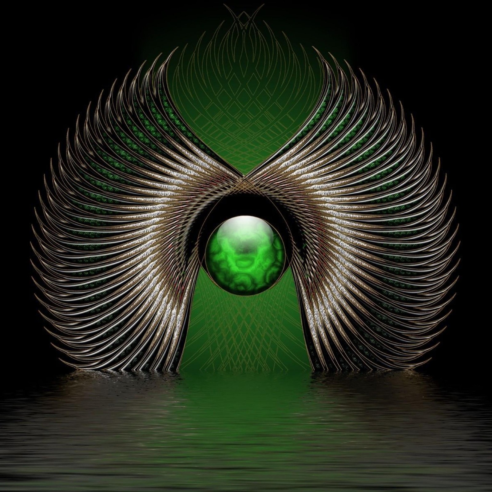 A close up of a green ball with a feather like structure (abstract, green)