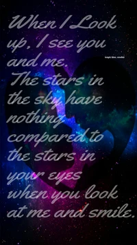 A cosmic backdrop featuring a silhouette of two faces forming a heart shape, accompanied by a poetic quote about love and the beauty of connection.