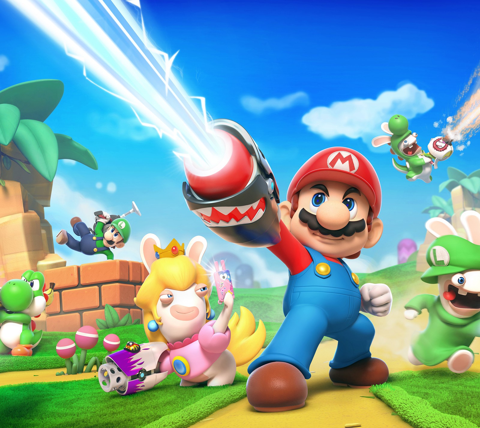 Mario y luigi están jugando juntos en el mundo de mario (luigi, mario, rabbids, ubisoft, yoshi)