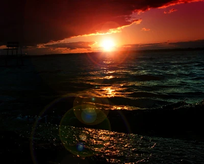 plage, océan, mer, lumière du soleil, vague