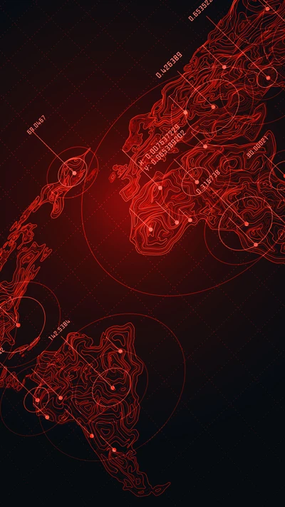 Mapa fractal vermelho com efeitos visuais elétricos