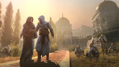 Ezio Auditore et Altair Ibn Laahad dans un moment serein au milieu de l'architecture ancienne