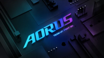 Логотип AORUS в цифровом искусстве с футуристическим дизайном и привлекательным градиентом цвета.