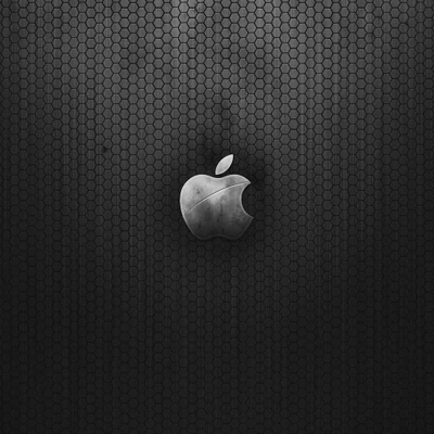 Logo de Apple en monocromo sobre fondo hexagonal