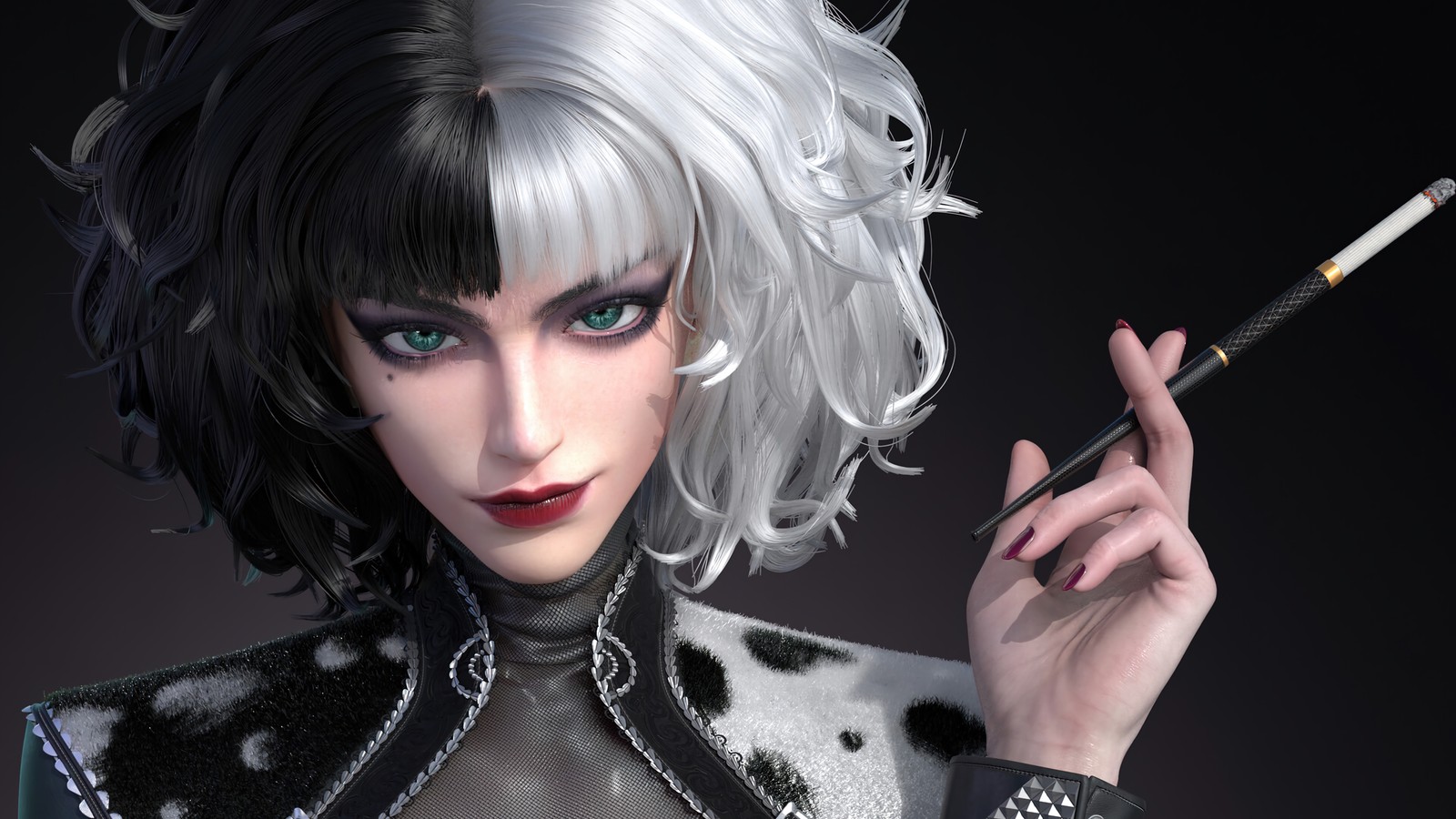 Крупный план женщины с сигаретой в руке (круэлла, cruella, дисней, disney, cgi)