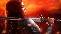 Red Sonja : Matilda Lutz dans une pose de guerrière enflammée