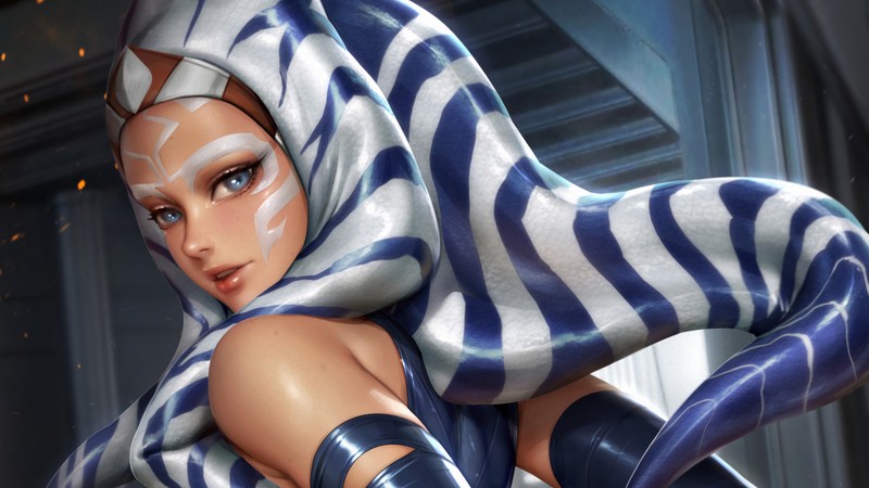 Крупный план женщины в костюме с капюшоном (асока тано, ahsoka tano, звёздные войны, star wars)