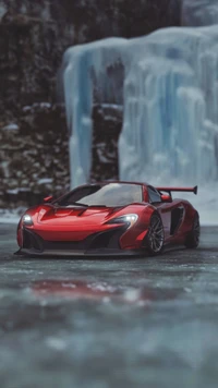 McLaren 650S supercoche sobre hielo en medio de un paisaje helado