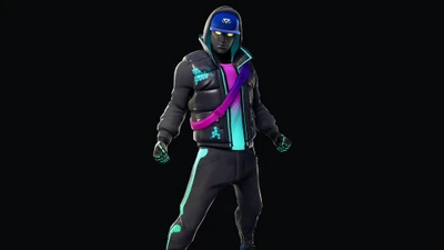 Personaje críptico de Fortnite con equipo futurista