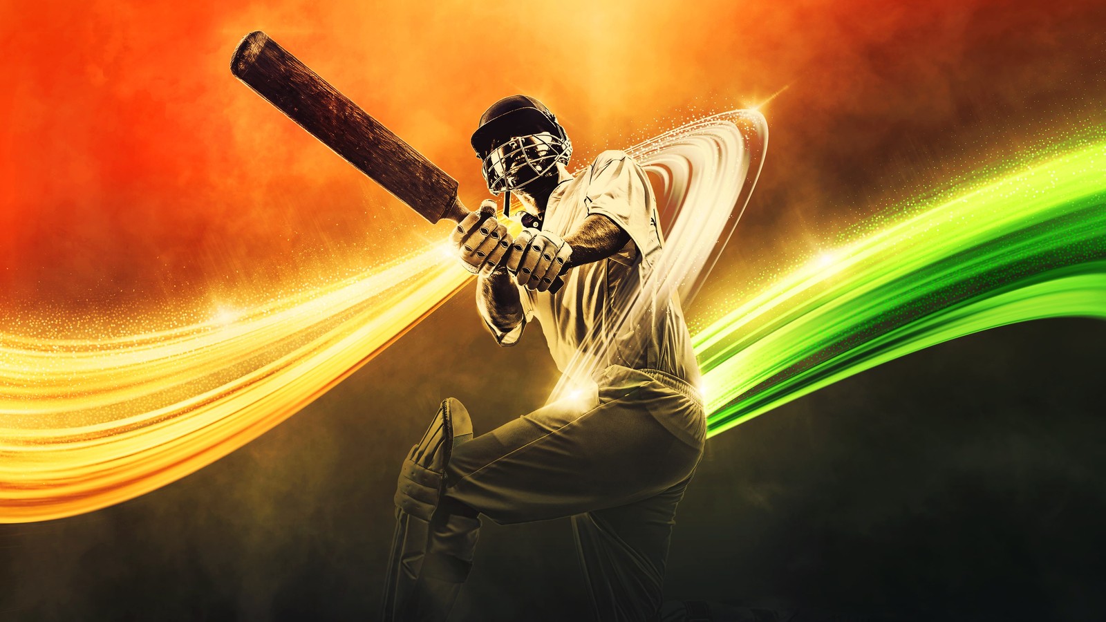 A close up of a man holding a bat on a field (cricket, batsman, indian flag, cricketer, sports)