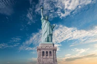 statue of liberty, statue, landmark, monument, cloud