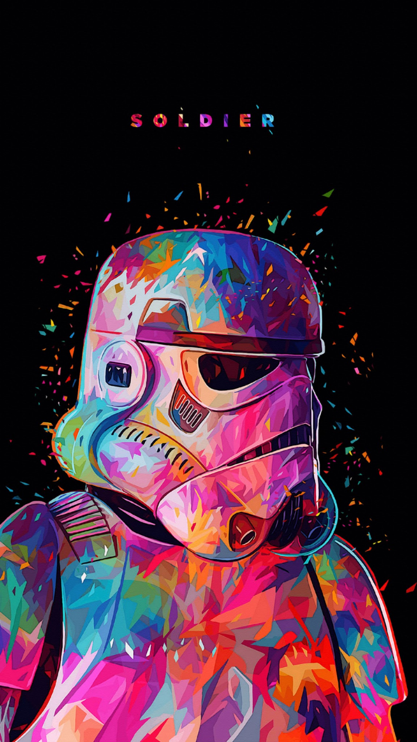 A close up of a star wars poster with a storm trooper (art, black, gun, shoot, star wars)