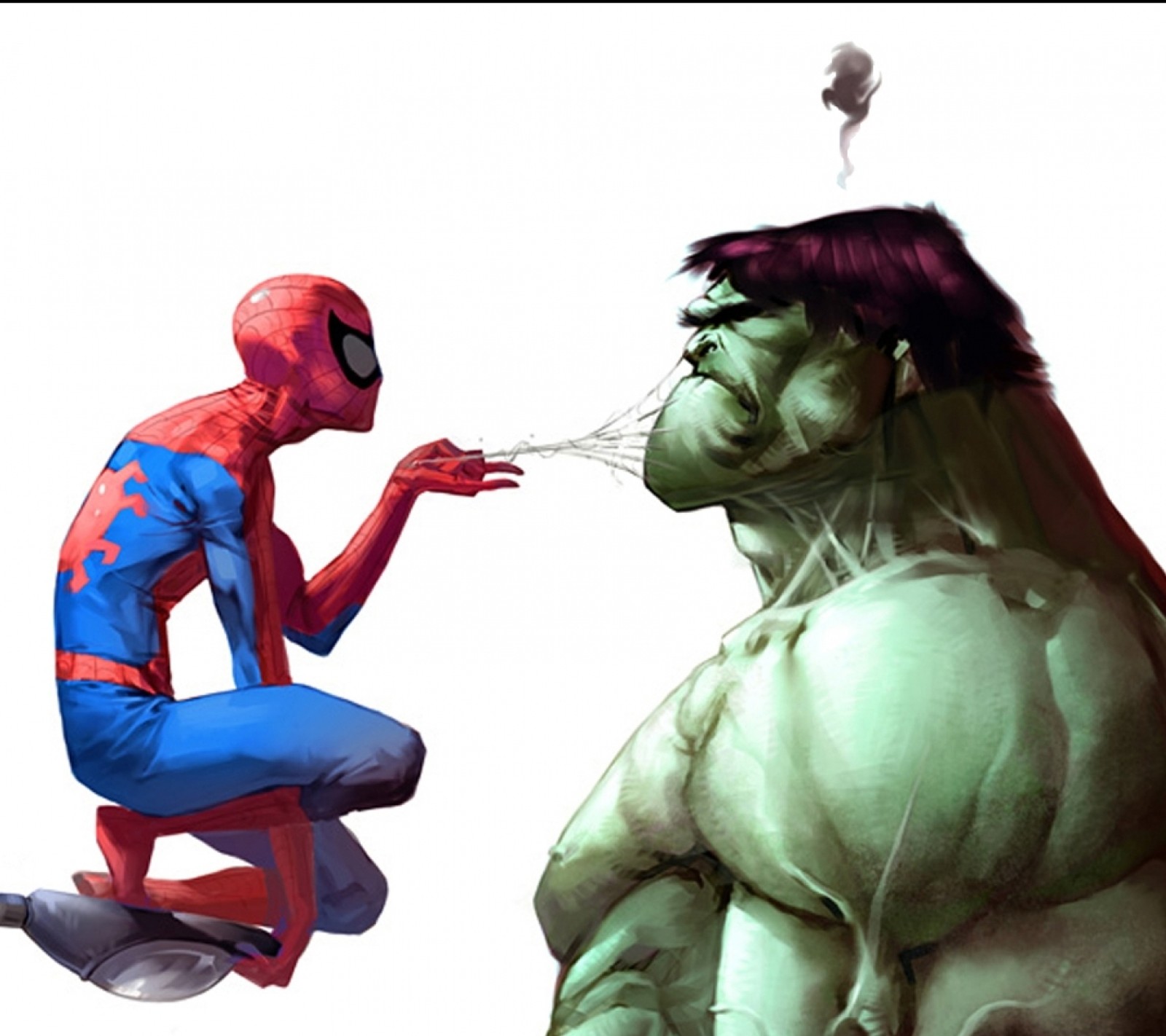 Hulk y spider-man están peleando en la misma posición (juego, héroe, película, spiderman)