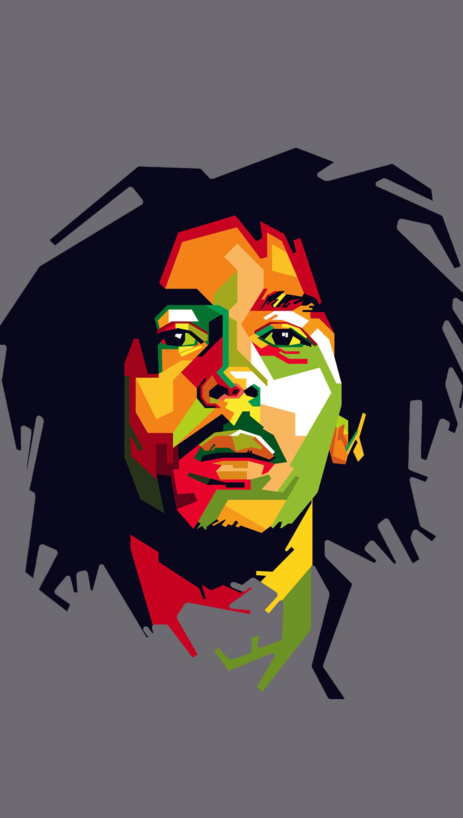 Un gros plan d'une personne avec un visage coloré sur un fond gris (bob, marley)