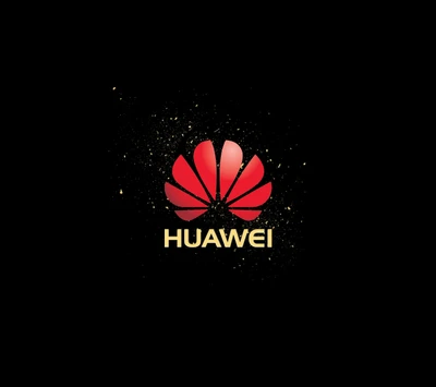 Huawei-Logo mit goldenen Akzenten auf schwarzem Hintergrund