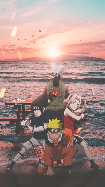 estética, anime, fondo de anime, playa, naruto