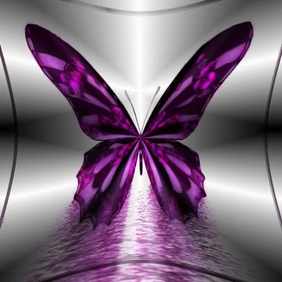 Elegant Purple Butterfly with Reflective Background