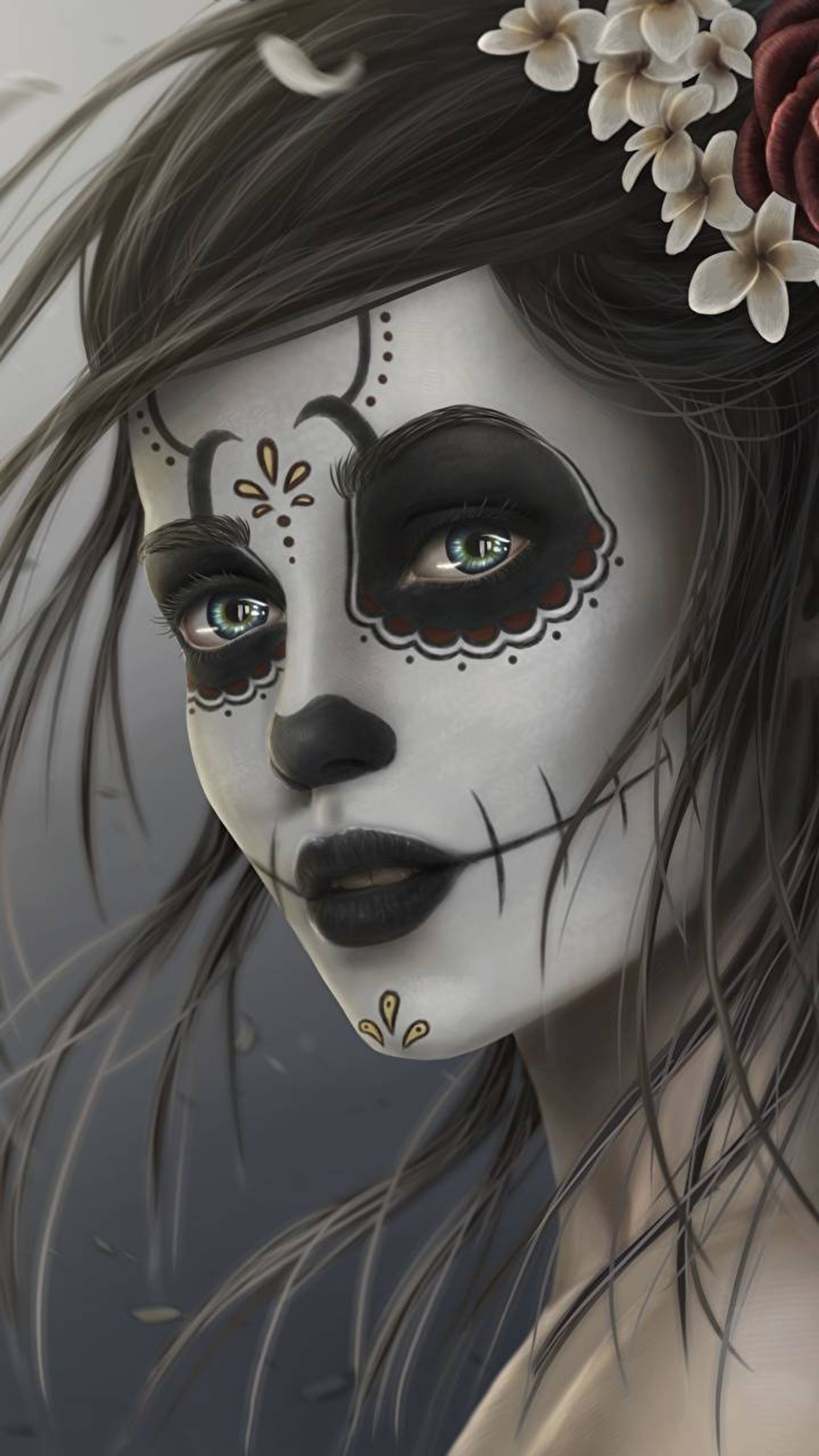 tears in her eyes, white face, woman wallpaper