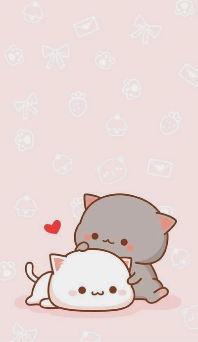 Chats Kawaii mignons sur un fond rose