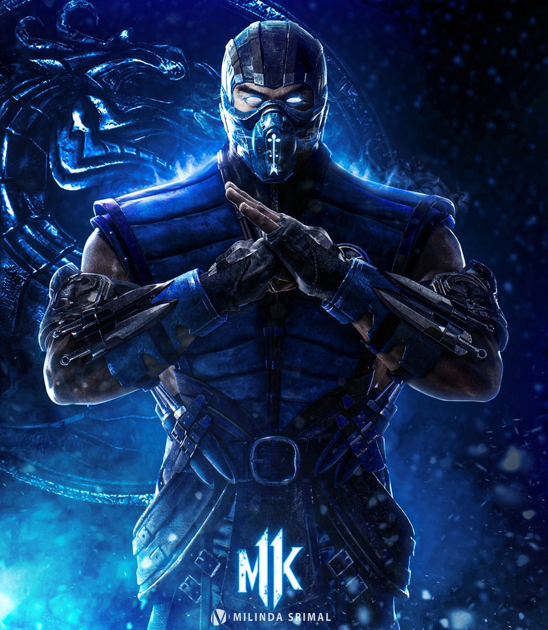 Близкий план человека в синем костюме с оружием (2021, mortal kombat, movie games, sub zero, вб)