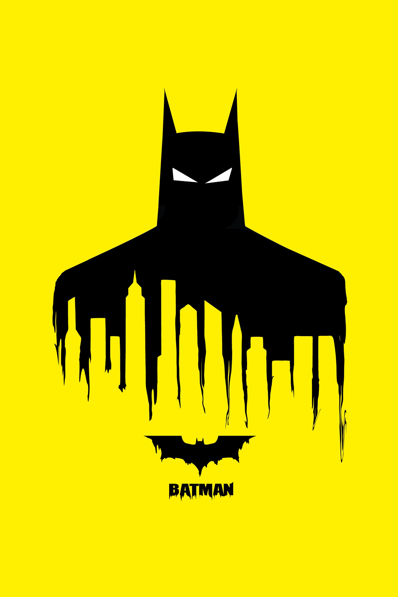 Logo de batman sur un fond jaune avec de la peinture qui coule (android, batman, design, marvel, fondu)