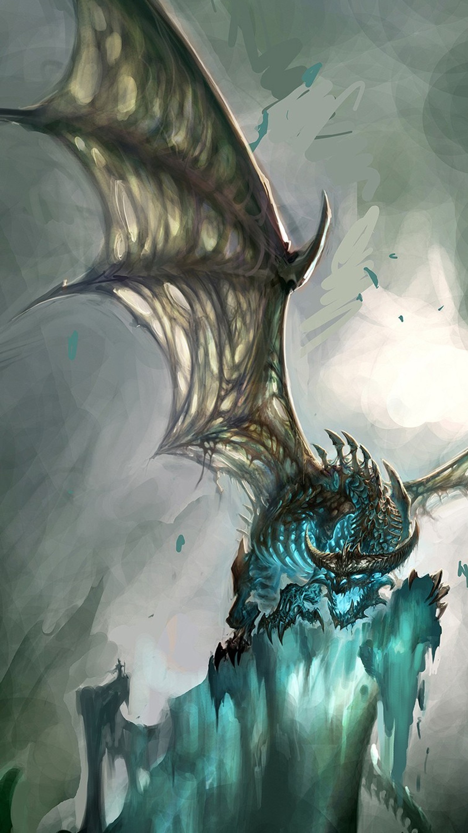 Il y a un dragon qui vole au-dessus d'une montagne (dragon, givre, world of warcraft, wow)