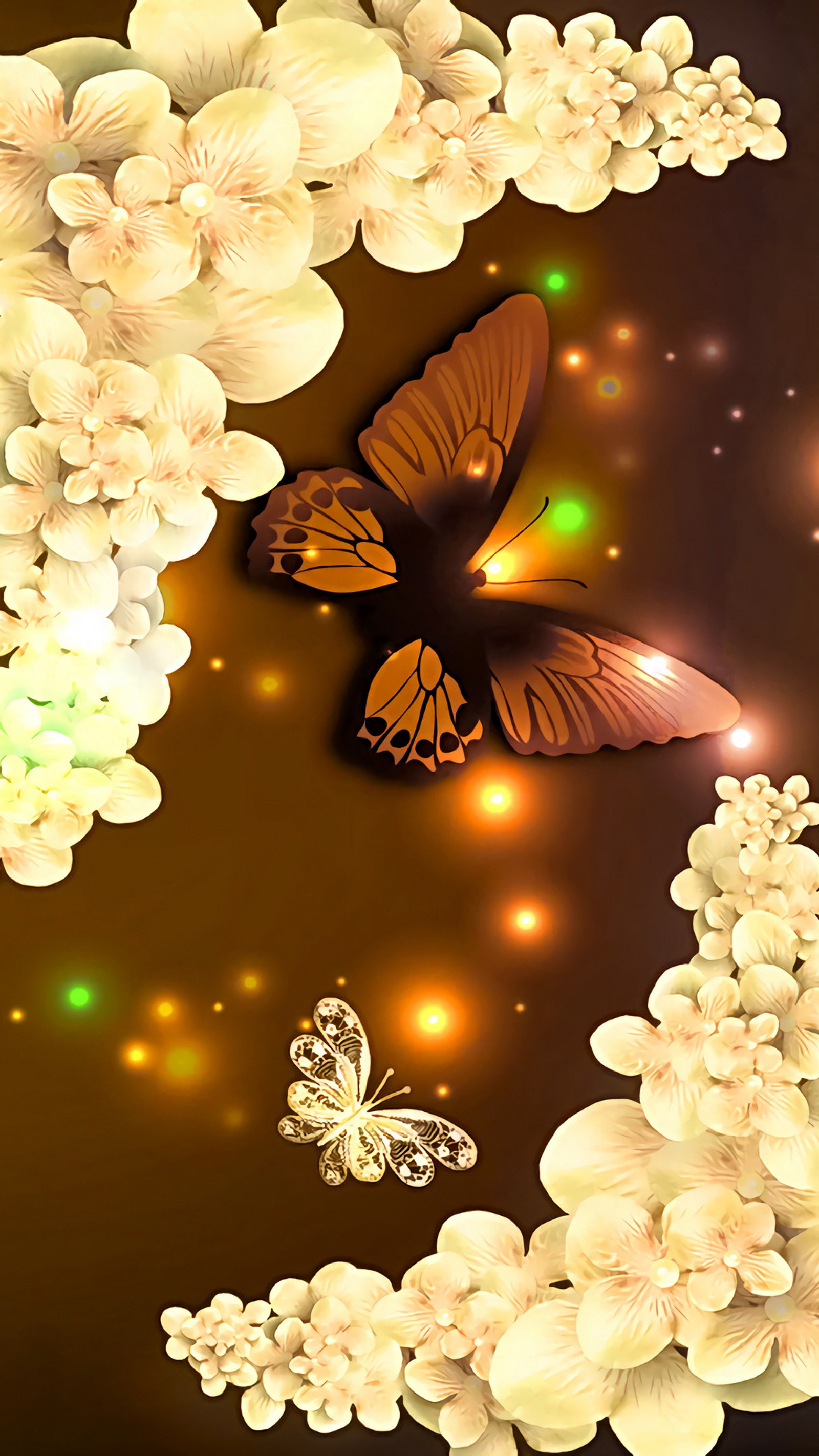 There is a butterfly flying over a flower and butterfly in the sky (butterfly, wallpaper)