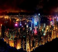 Vibrant Nightscape of Hong Kong City