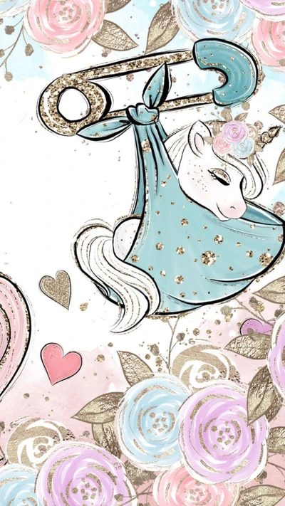 Joli bébé licorne dans un design floral fantaisiste