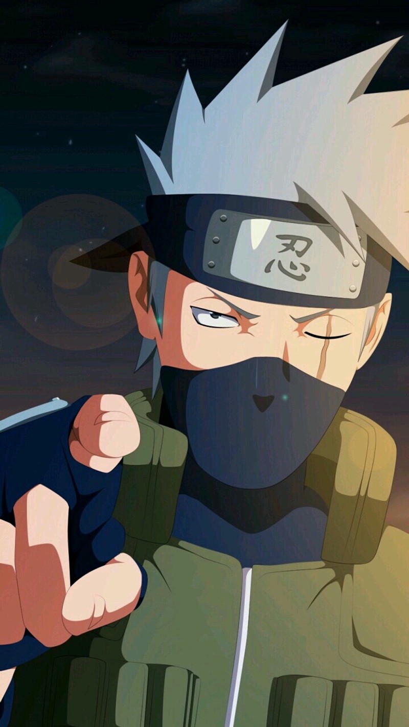 Аниме-персонаж с бородой и маской на лице указывает на что-то (аниме, anime, kakashi, naruto, uchiha)