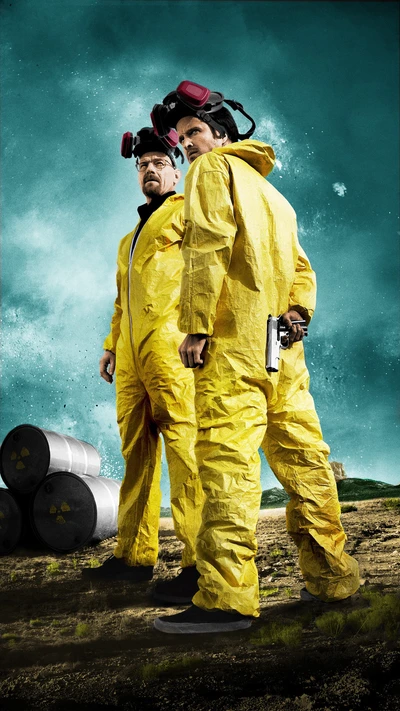 Iconic Duo in Hazmat Suits: Walter White and Jesse Pinkman