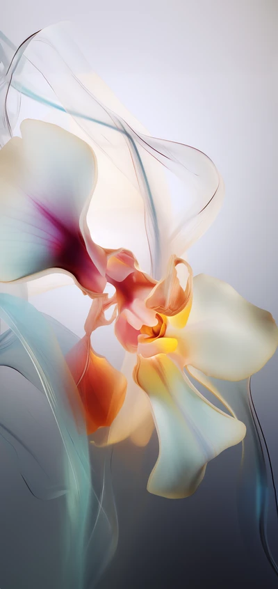 Abstraction délicate d'une orchidée papillon, avec des pétales doux et des volutes éthérées de couleur qui évoquent un sentiment de tranquillité et d'élégance artistique.